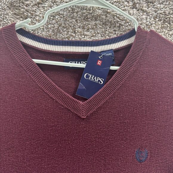 Chaps Sweater Vest Mens XL Red Maroon V Neck Pullover Knit New With Tags Cotton - Picture 2 of 13